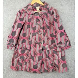 Anthropologie Elevenses Lotus Leaf Double Breasted Pea Coat Womens 12 Pink Gray